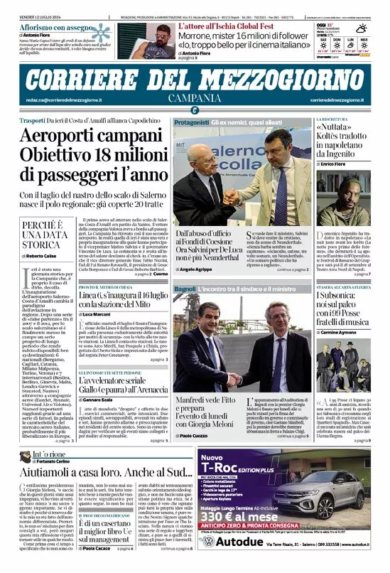 Prima-pagina-corriere del mezzogiorno-del-2024-07-12